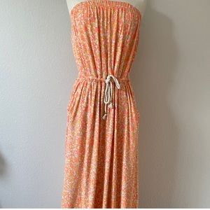 Gap orange abstract strapless tube maxi dress